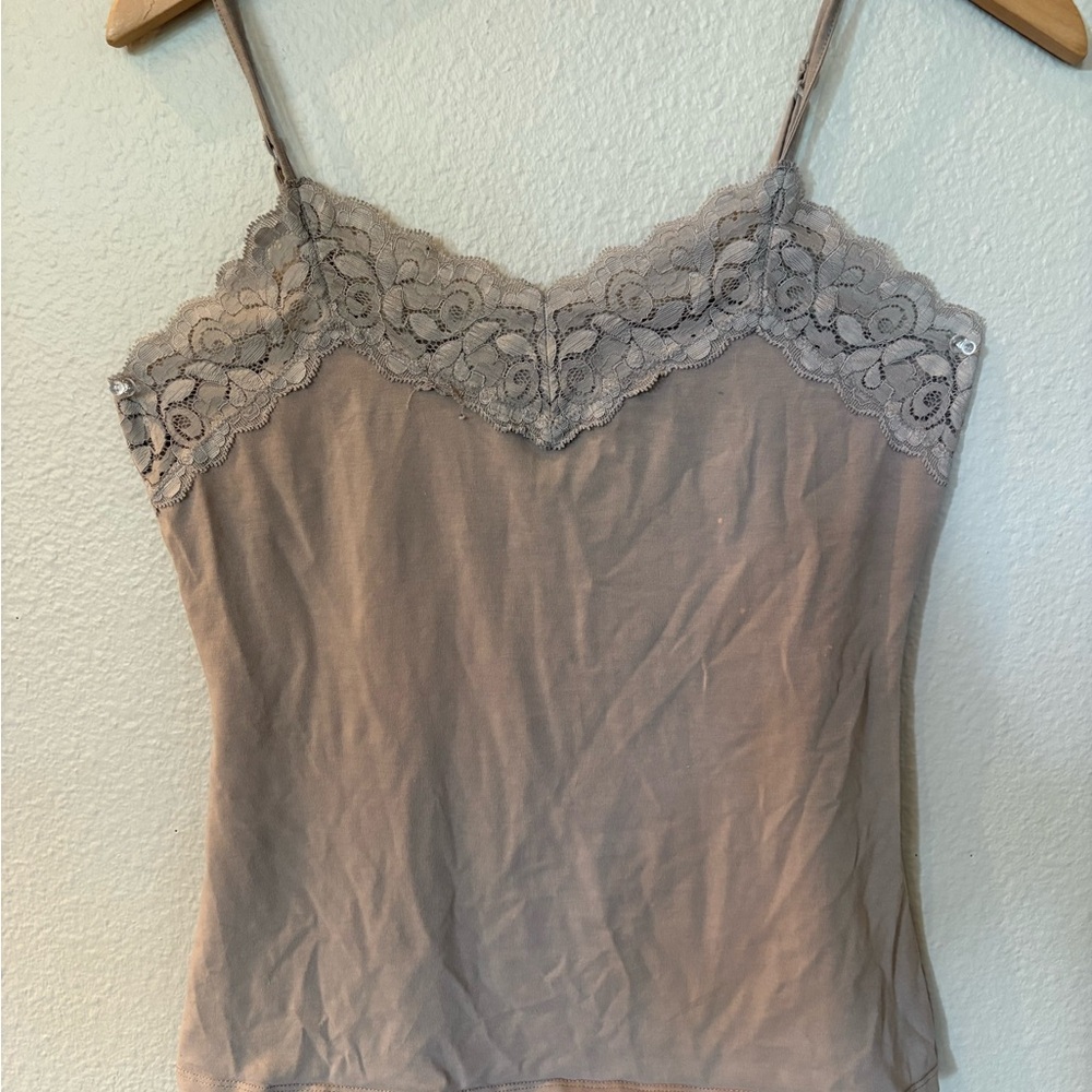 Garnet Hill Lace Trim Camisole - Taupe